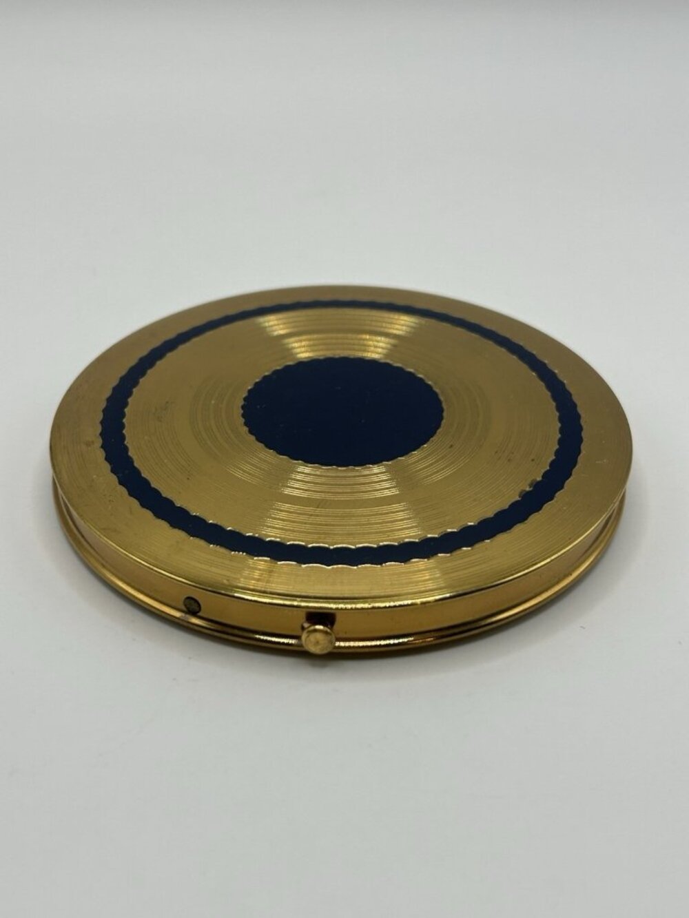 Vintage Powder Compact Rex Fifth Avenue Blue Enamel Gold 1940s Puff Flapjack - Picture 3 of 13